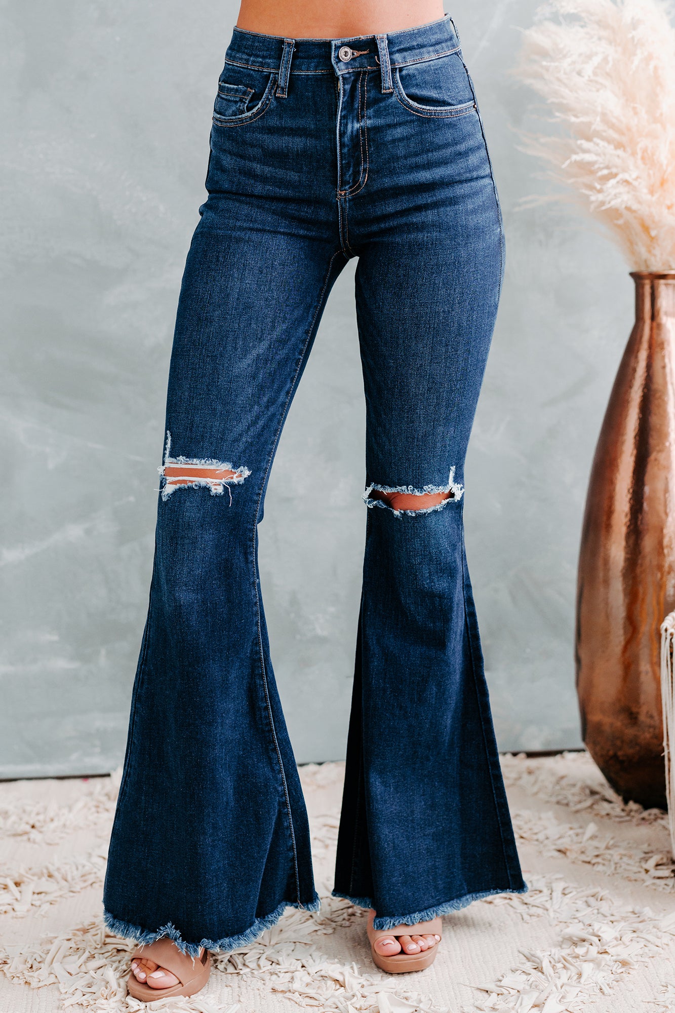 Trail Ride Sneak Peek High Rise Distressed Flare Jeans (Dark) - NanaMacs