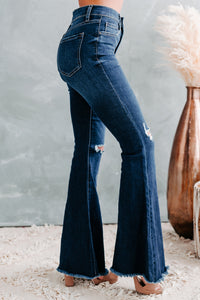 Trail Ride Sneak Peek High Rise Distressed Flare Jeans (Dark) - NanaMacs