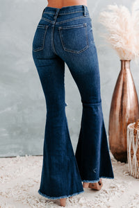 Trail Ride Sneak Peek High Rise Distressed Flare Jeans (Dark) - NanaMacs