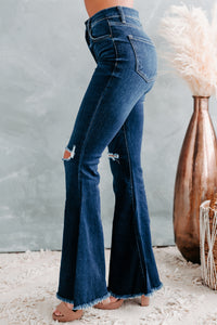 Trail Ride Sneak Peek High Rise Distressed Flare Jeans (Dark) - NanaMacs