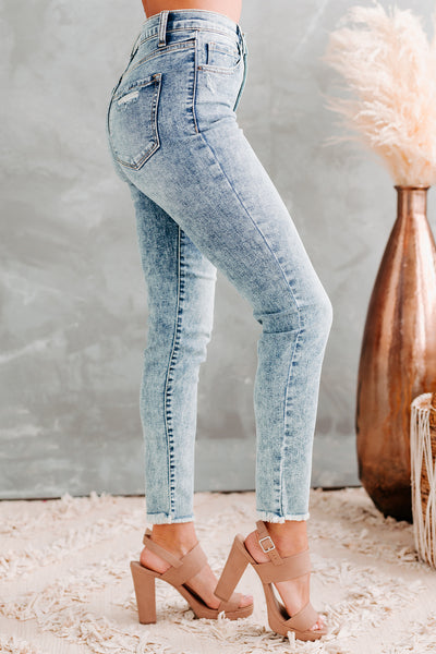 Beginner's Luck Sneak Peek High-Rise Acid Wash Skinny Jeans (Medium Light) - NanaMacs