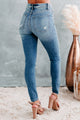 At Some Point Sneak Peek High-Rise 5-Button Distressed Skinny Jeans (Medium Light) - NanaMacs