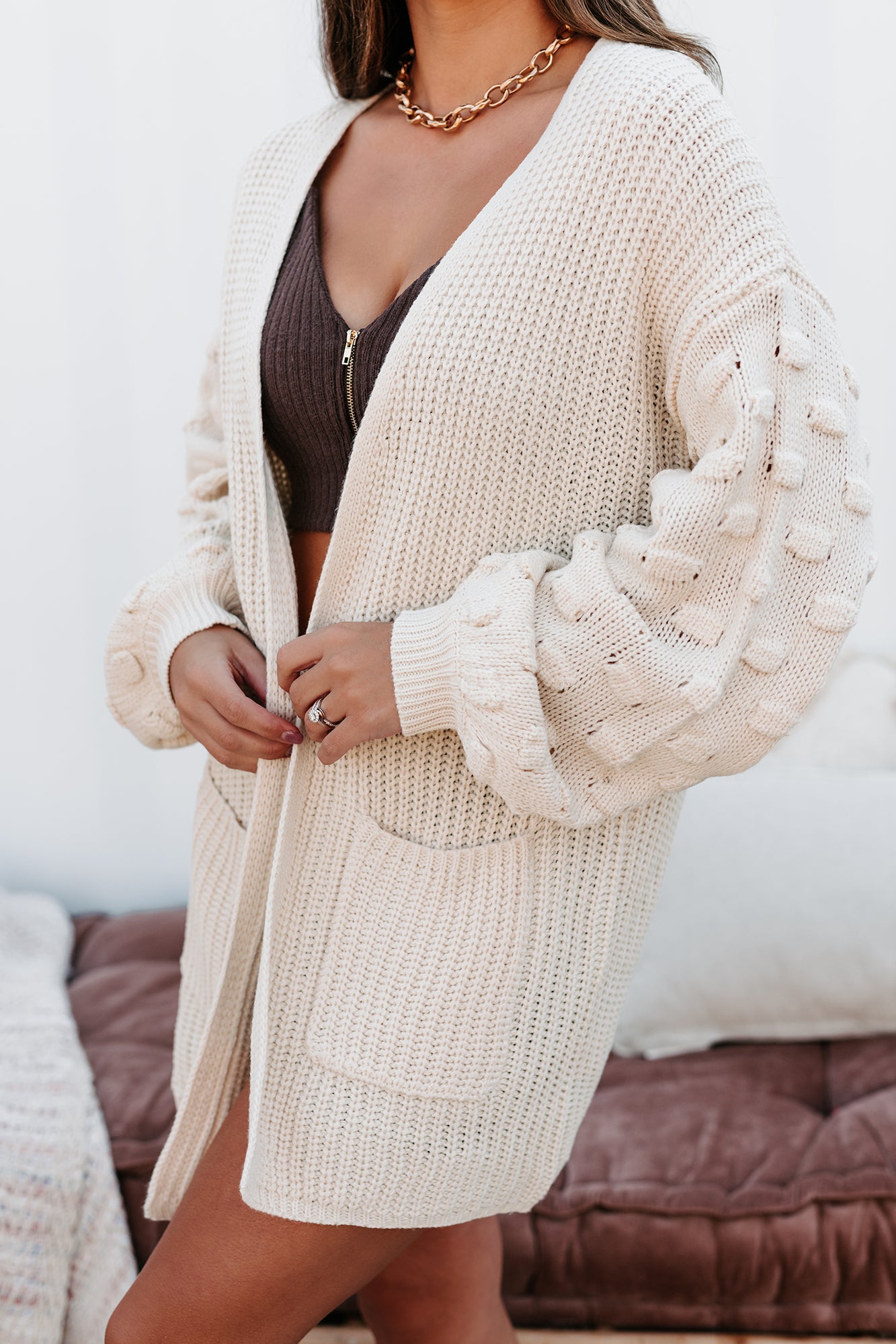 All That Matters Textured Sleeve Cardigan (Cream White) - NanaMacs