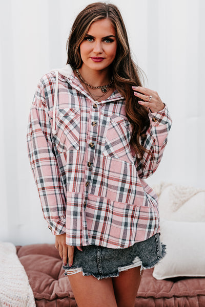 Already Involved Oversized Hooded Plaid Top (Pink) - NanaMacs