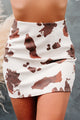 Memphis Faux Suede Cow Print Skirt (Brown) - NanaMacs