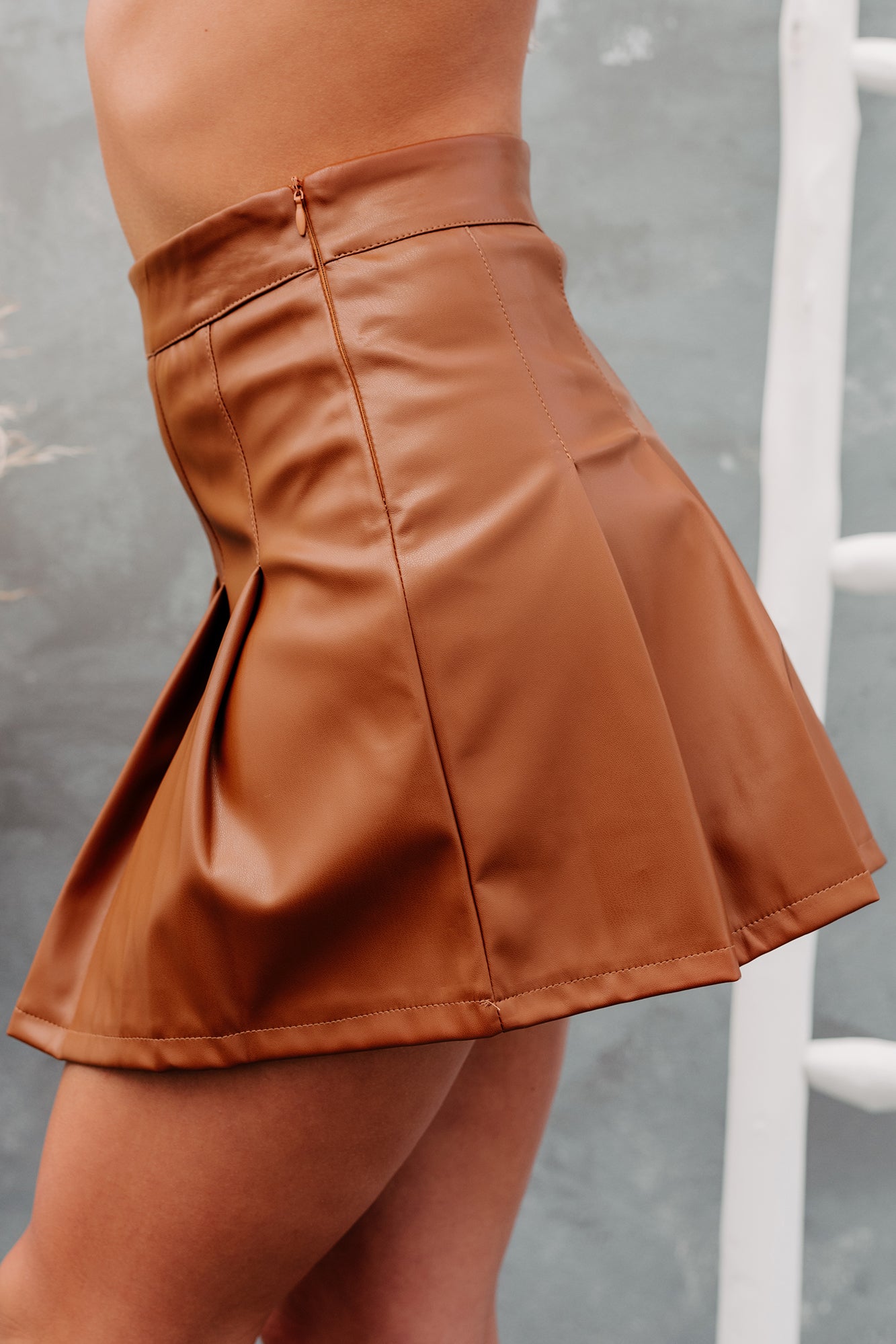 City Chick Pleated Faux Leather Skort (Brown) - NanaMacs
