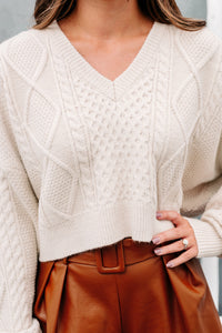 Vermont Kisses Cropped Cable Knit Sweater (Ivory) - NanaMacs