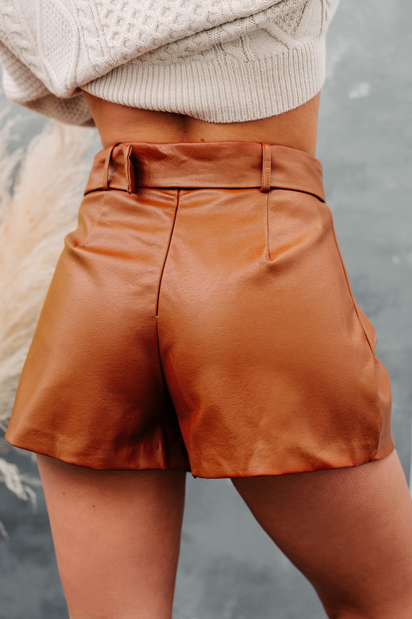 Caliente Belted Faux Leather Shorts (Camel) - NanaMacs