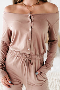 Cozy Queen Long Sleeve Button-Down Jumpsuit (Pale Mauve) - NanaMacs