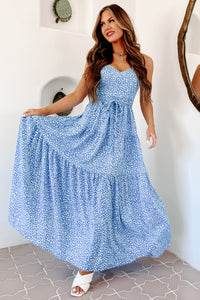 Being Sincere Printed Braided Belt Maxi Dress (Blue/White) - NanaMacs