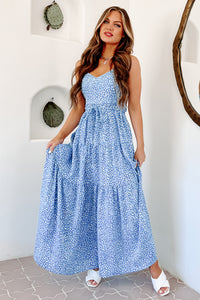 Being Sincere Printed Braided Belt Maxi Dress (Blue/White) - NanaMacs