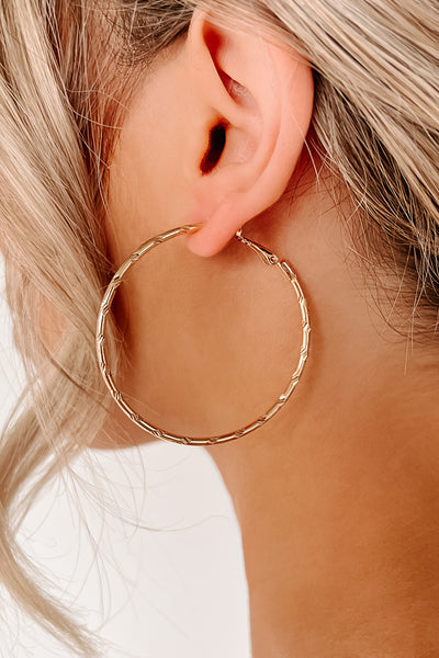 Jumping To Conclusions Textured Hoop Earrings (Gold) - NanaMacs