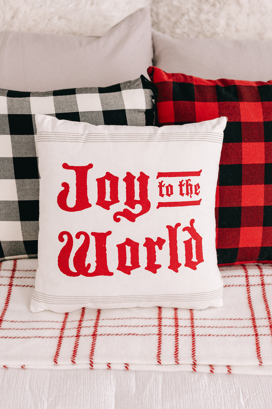 "Joy To The World" Reversible Canvas Throw Pillow (Red/White) - NanaMacs