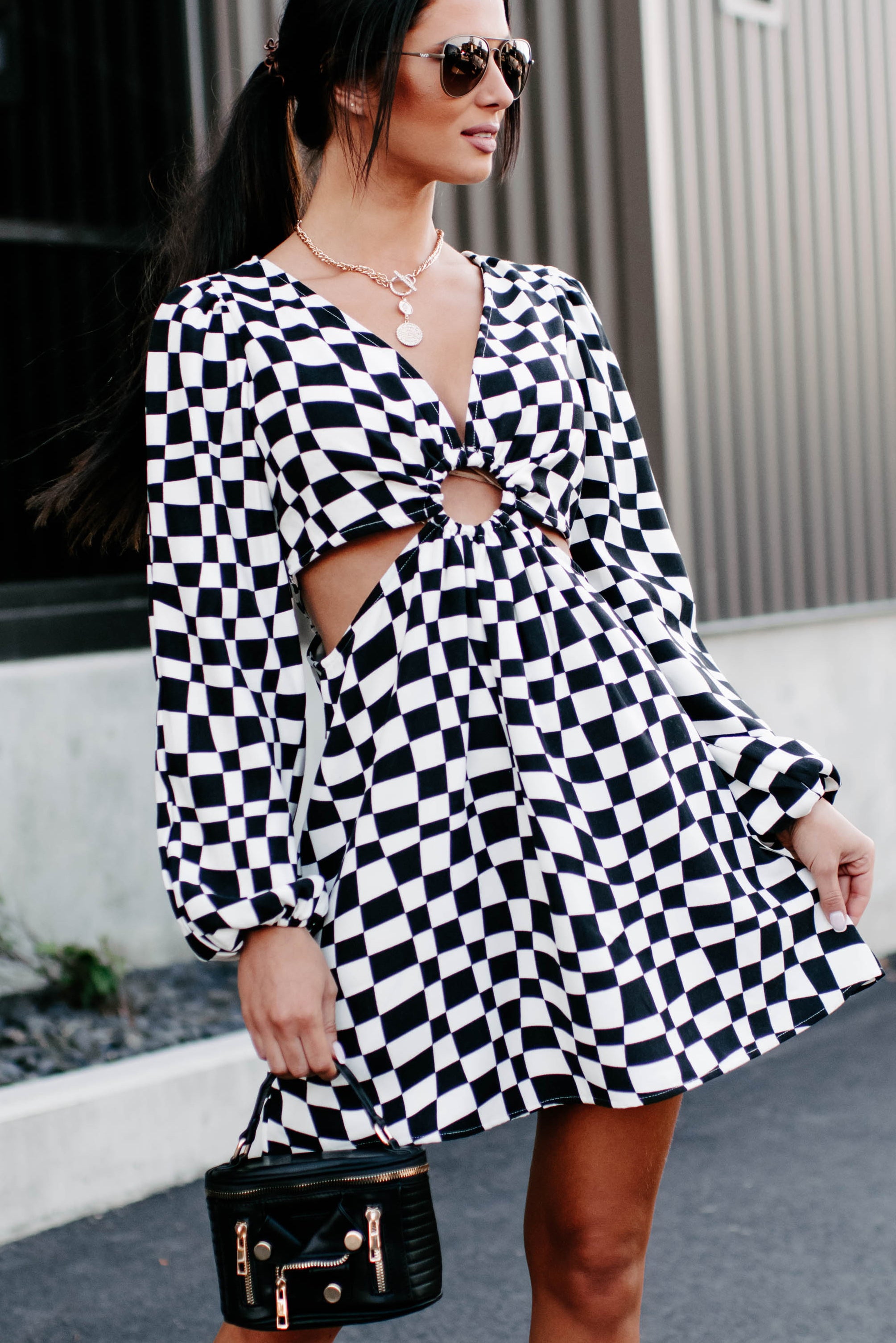 Black and white checkered dress outfit sale