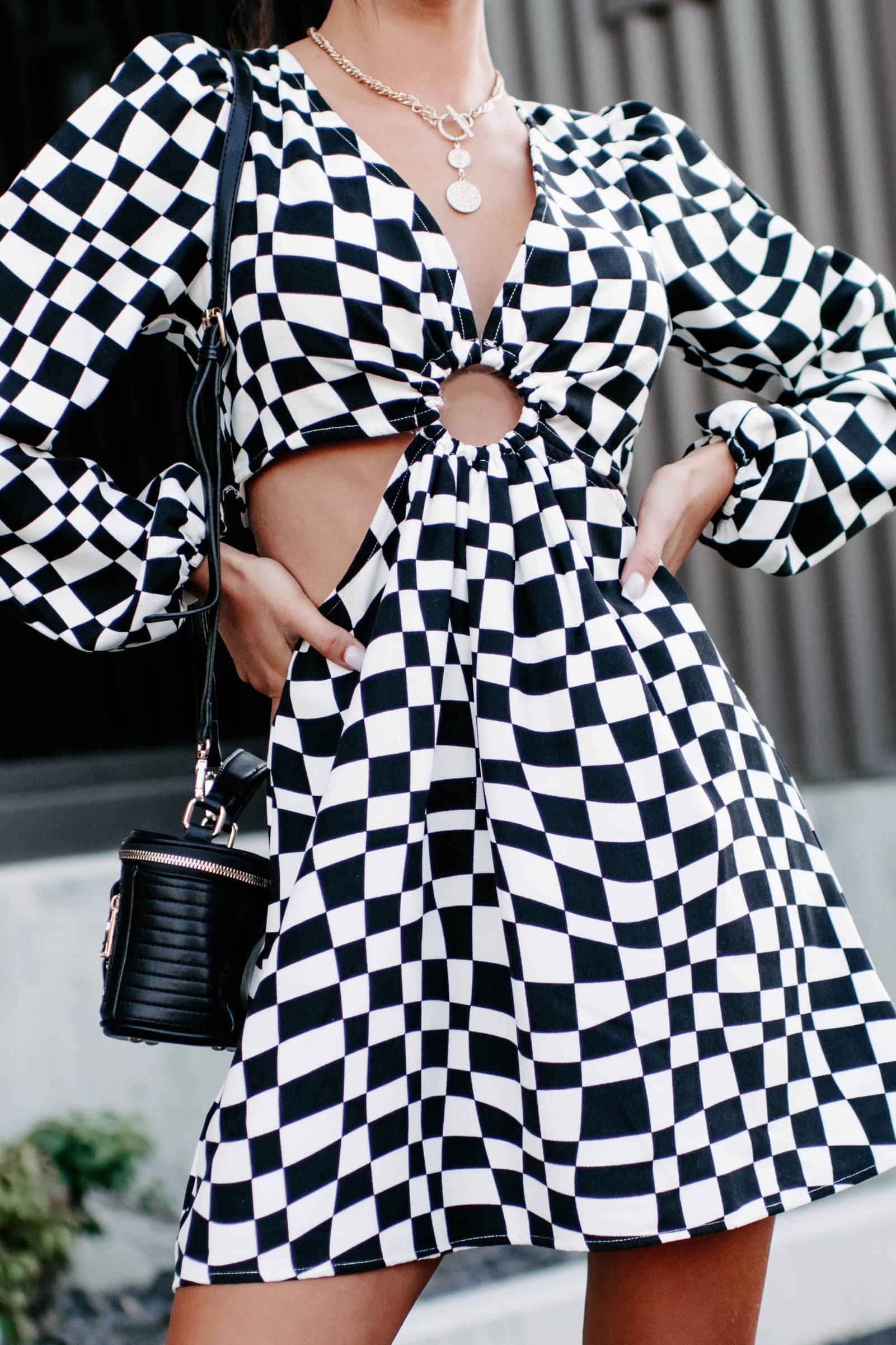 Black and white store checkered mini dress