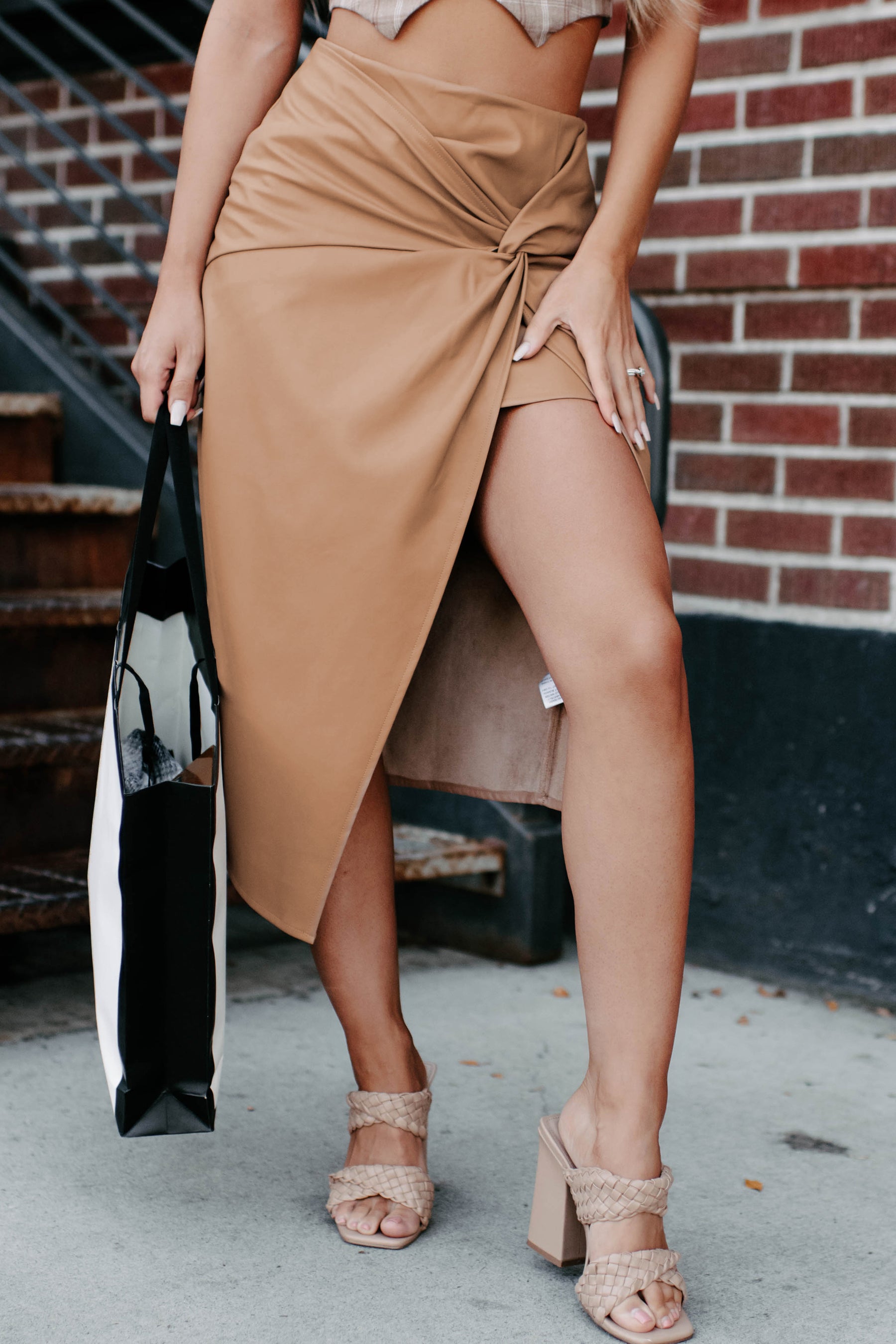 I Can't Resist Faux Leather Midi Skirt (Latte) - NanaMacs