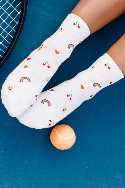 Little Happy Feet Crew Socks (White/Multi) - NanaMacs