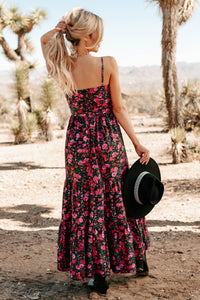 Like A Rose Floral Tiered Cut-Out Maxi Dress (Black) - NanaMacs