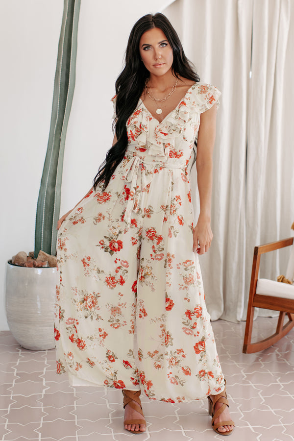 Definition Of Perfection Ruffled Wide Leg Jumpsuit (Cream) - NanaMacs