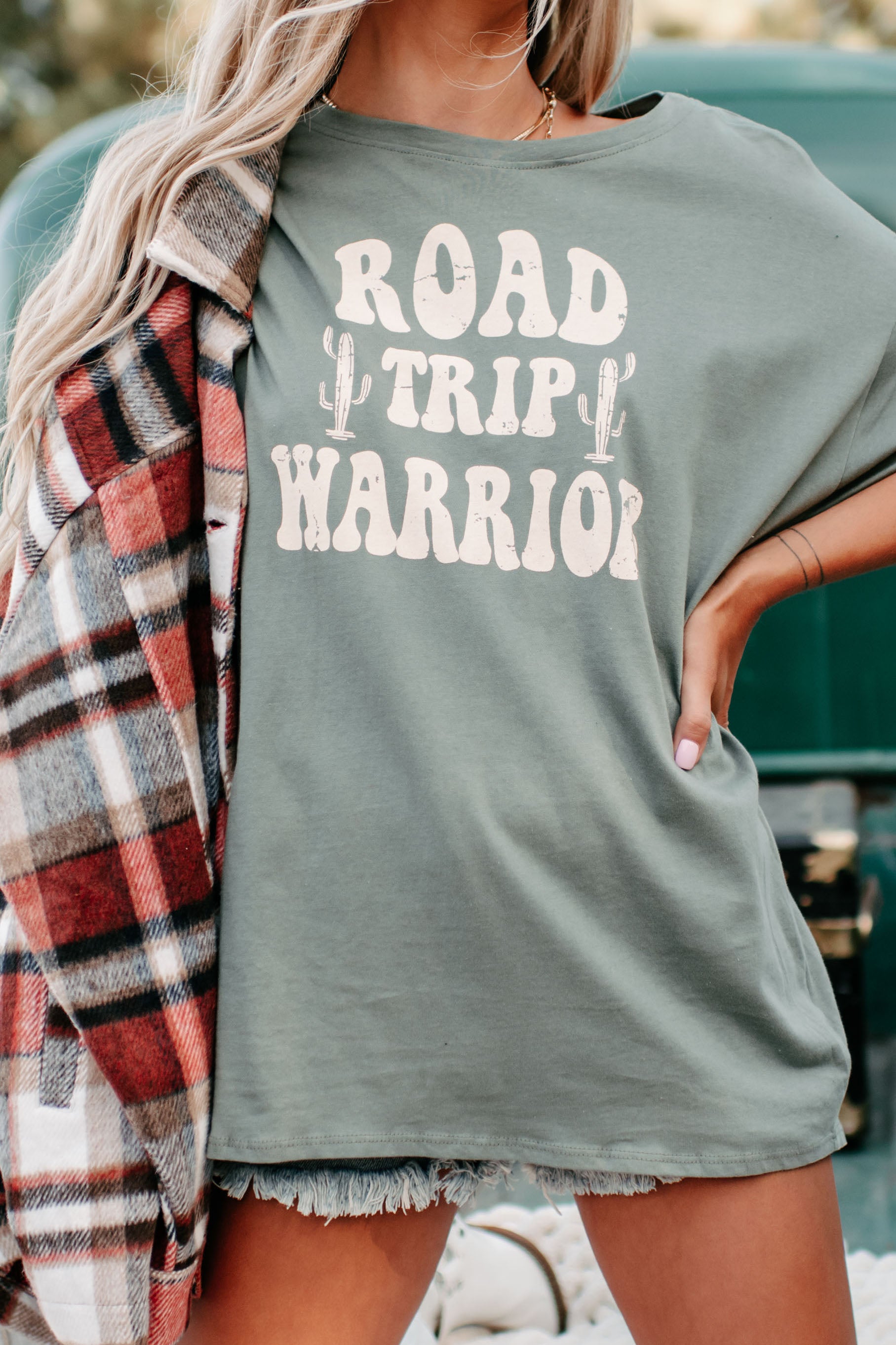 "Road Trip Warrior" Graphic T-Shirt (Olive Green) - NanaMacs