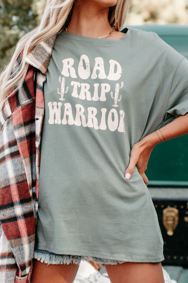 "Road Trip Warrior" Graphic T-Shirt (Olive Green) - NanaMacs