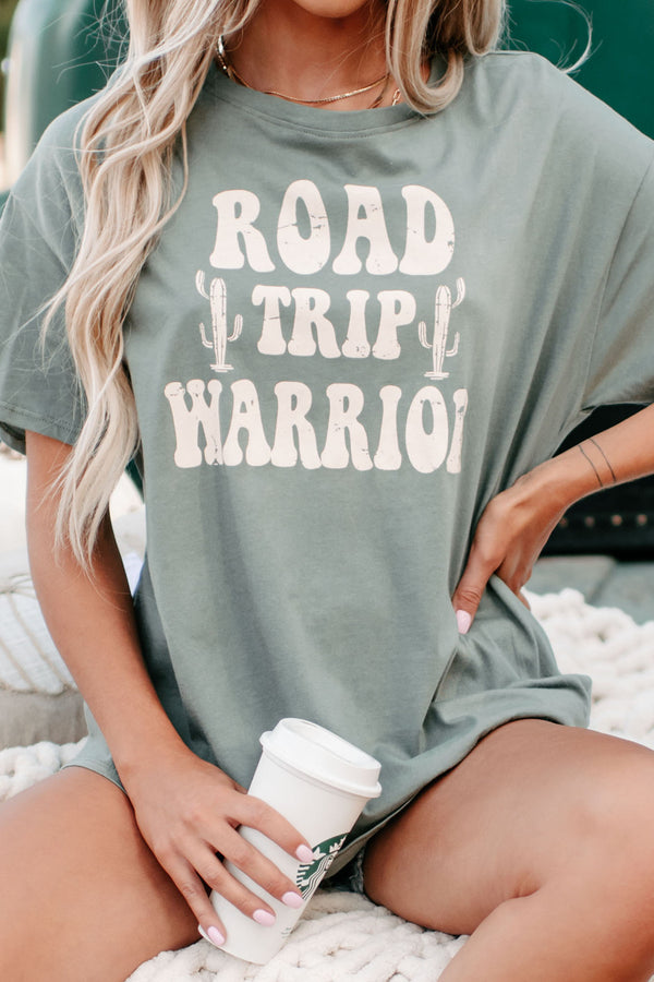 "Road Trip Warrior" Graphic T-Shirt (Olive Green) - NanaMacs