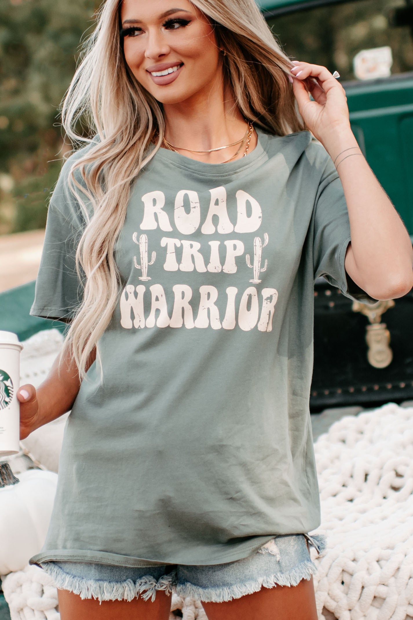 "Road Trip Warrior" Graphic T-Shirt (Olive Green) - NanaMacs