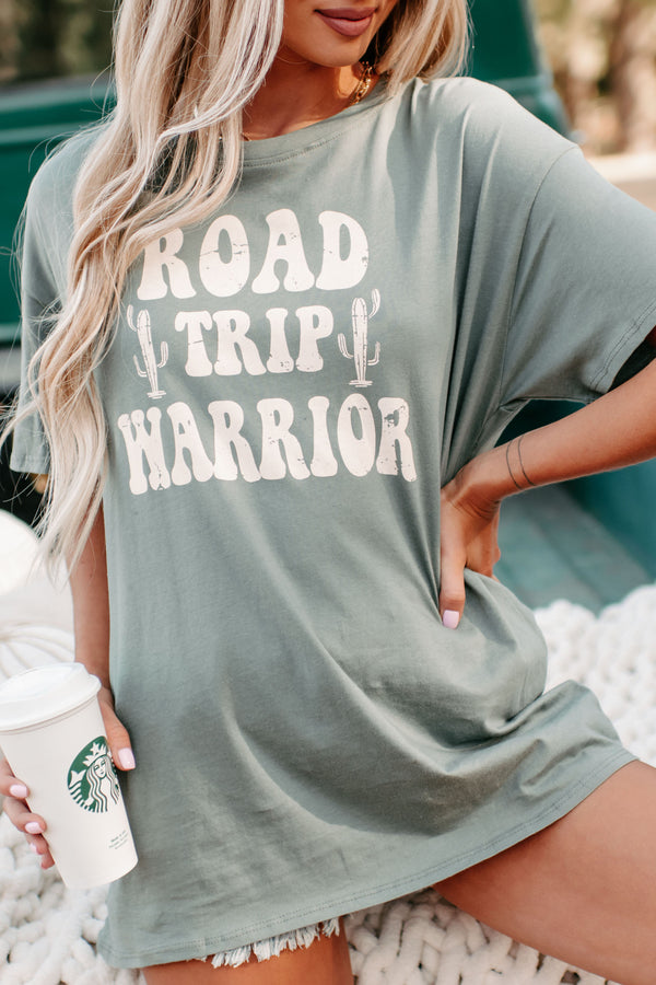 "Road Trip Warrior" Graphic T-Shirt (Olive Green) - NanaMacs