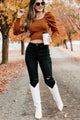 Autumn Esthetic Square Neck Sweater Top (Rust) - NanaMacs