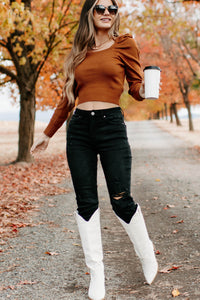 Autumn Esthetic Square Neck Sweater Top (Rust) - NanaMacs