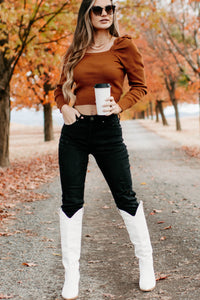 Autumn Esthetic Square Neck Sweater Top (Rust) - NanaMacs