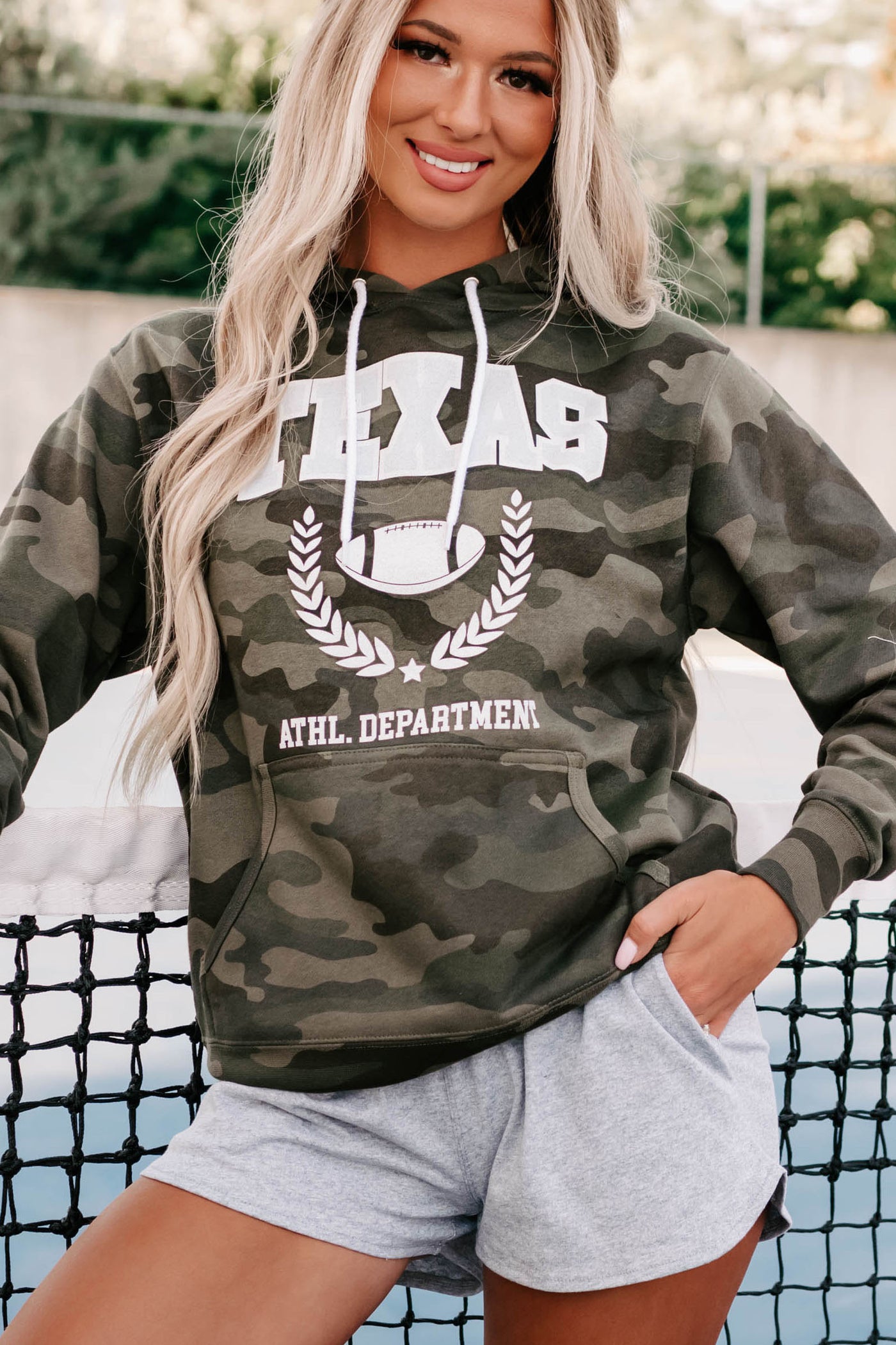 "Texas Athl. Department" Graphic Hoodie (Forest Camo) - Print On Demand - NanaMacs