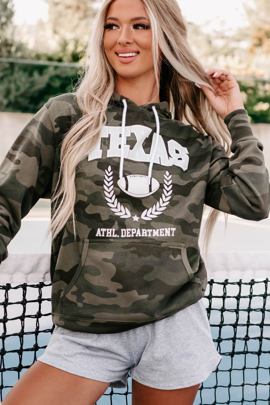 "Texas Athl. Department" Graphic Hoodie (Forest Camo) - Print On Demand - NanaMacs