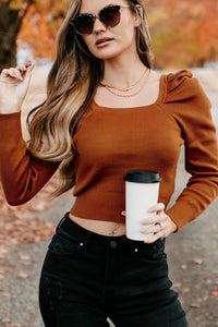 Autumn Esthetic Square Neck Sweater Top (Rust) - NanaMacs