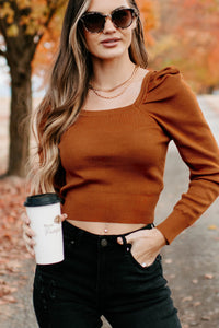 Autumn Esthetic Square Neck Sweater Top (Rust) - NanaMacs