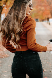 Autumn Esthetic Square Neck Sweater Top (Rust) - NanaMacs