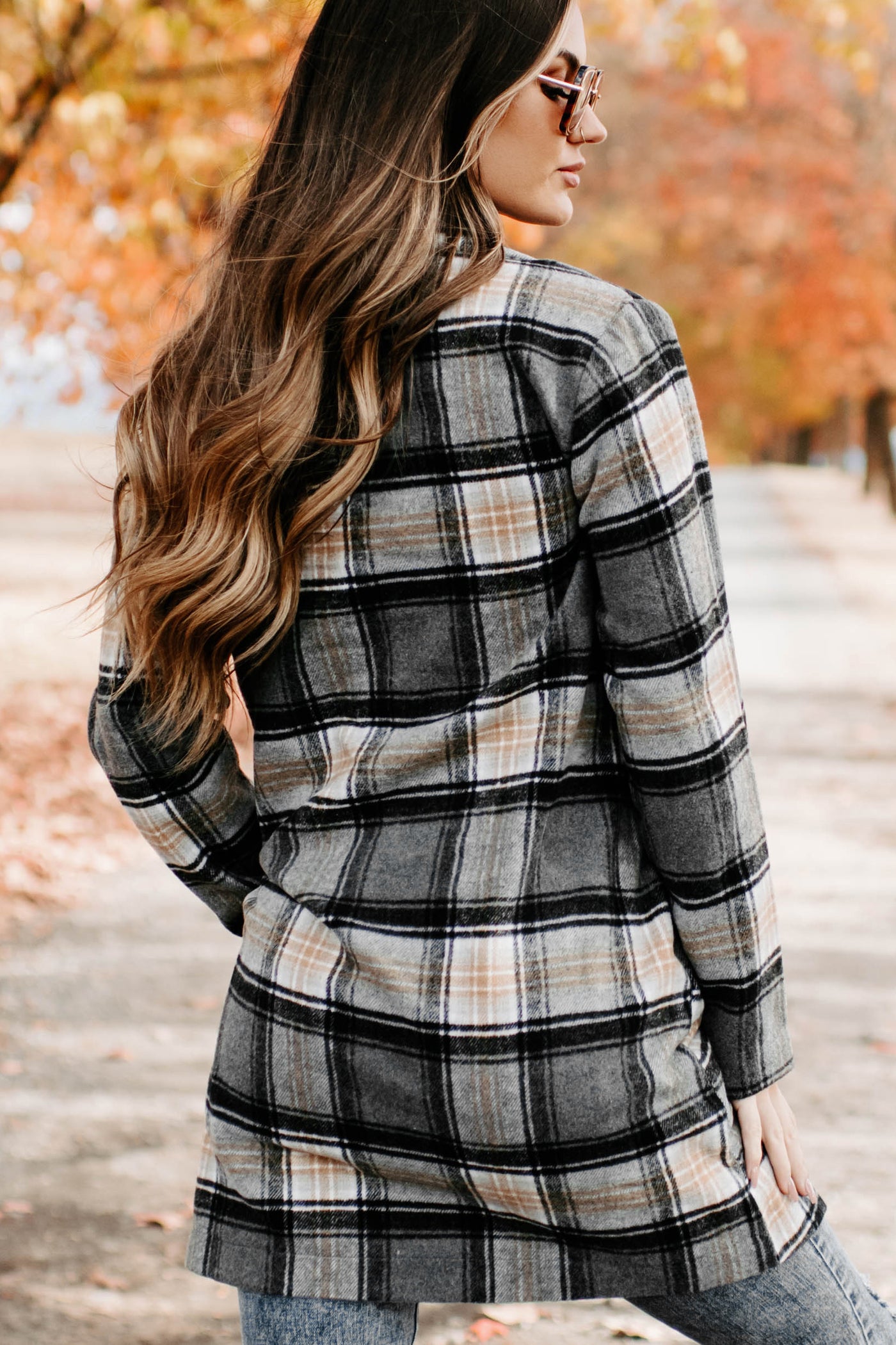 Stroll Through Plaid Single Button Jacket (Charcoal) - NanaMacs