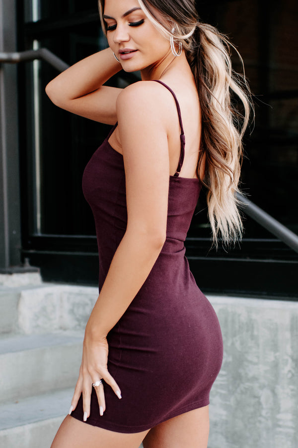 Zoya Hook & Eye Bodycon Dress (Wine) - NanaMacs