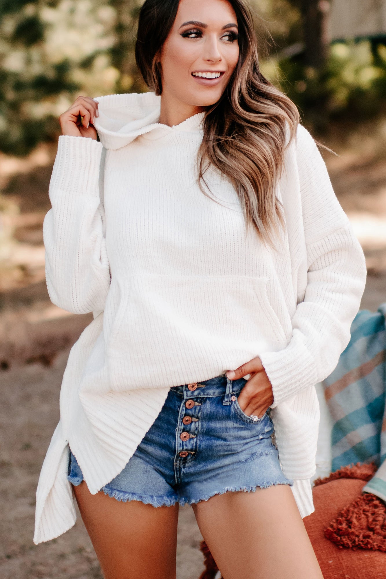 Searching For Comfort Chenille Knit Hoodie (Ivory) - NanaMacs