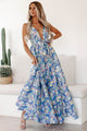 Devoted & Desired Tie-Waist Floral Maxi Dress (Blue/White) - NanaMacs