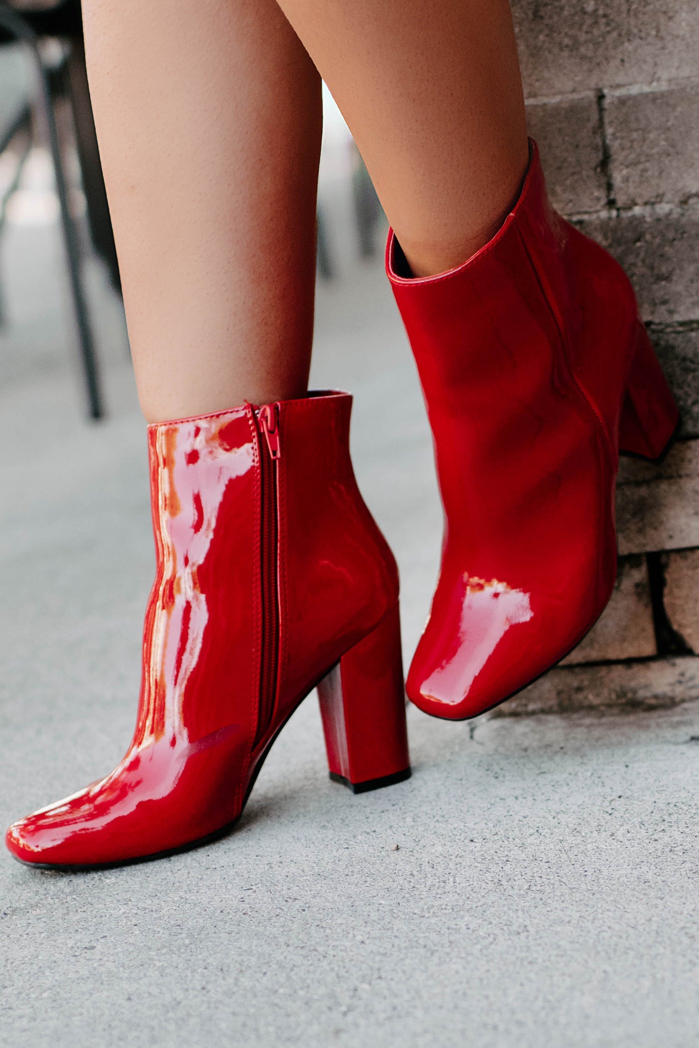 Show Up & Show Off Patent Leather Heeled Ankle Booties (Red) - NanaMacs