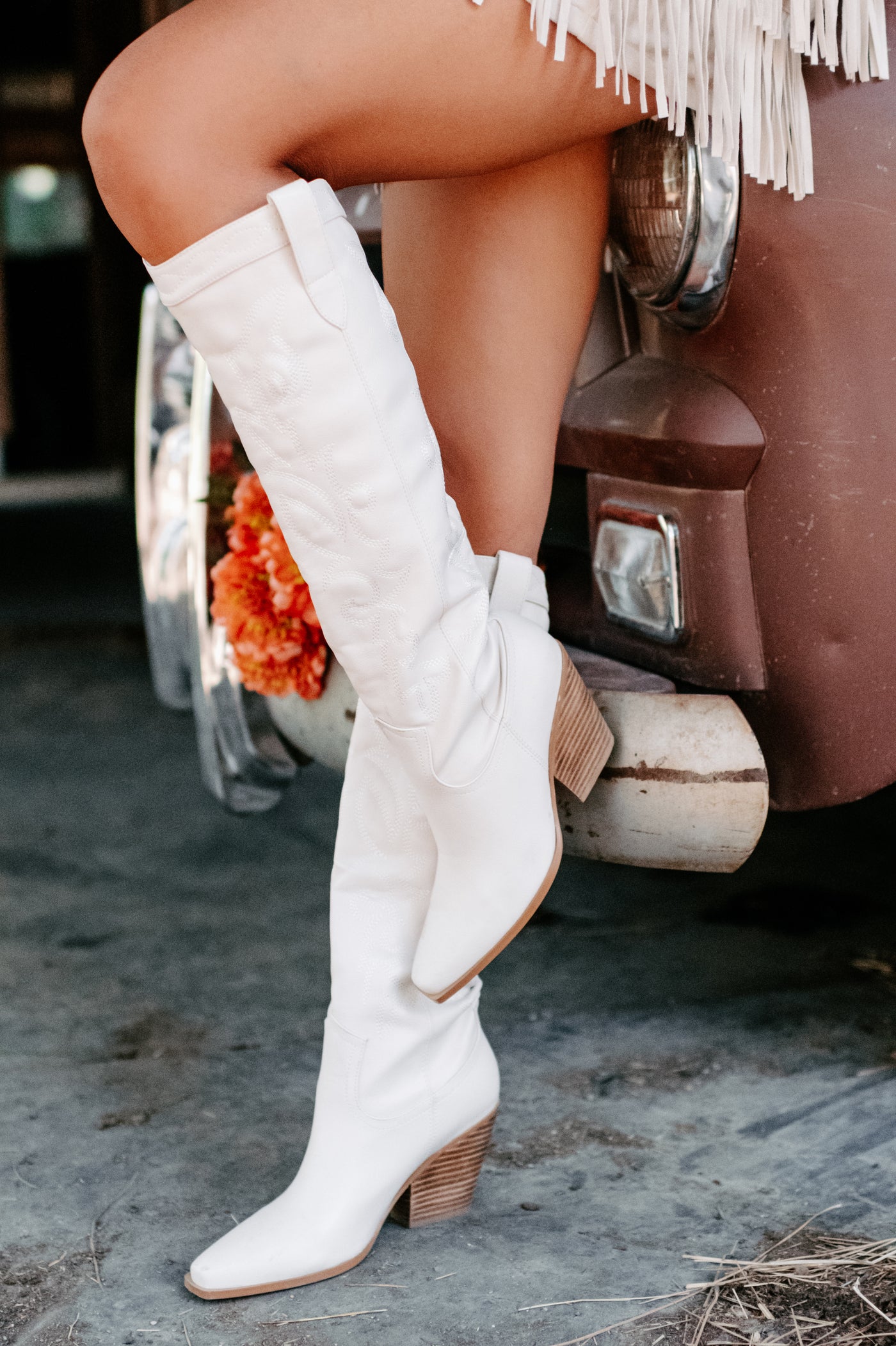 Charley Faux Leather Billini Cowboy Boots (Ivory) - NanaMacs