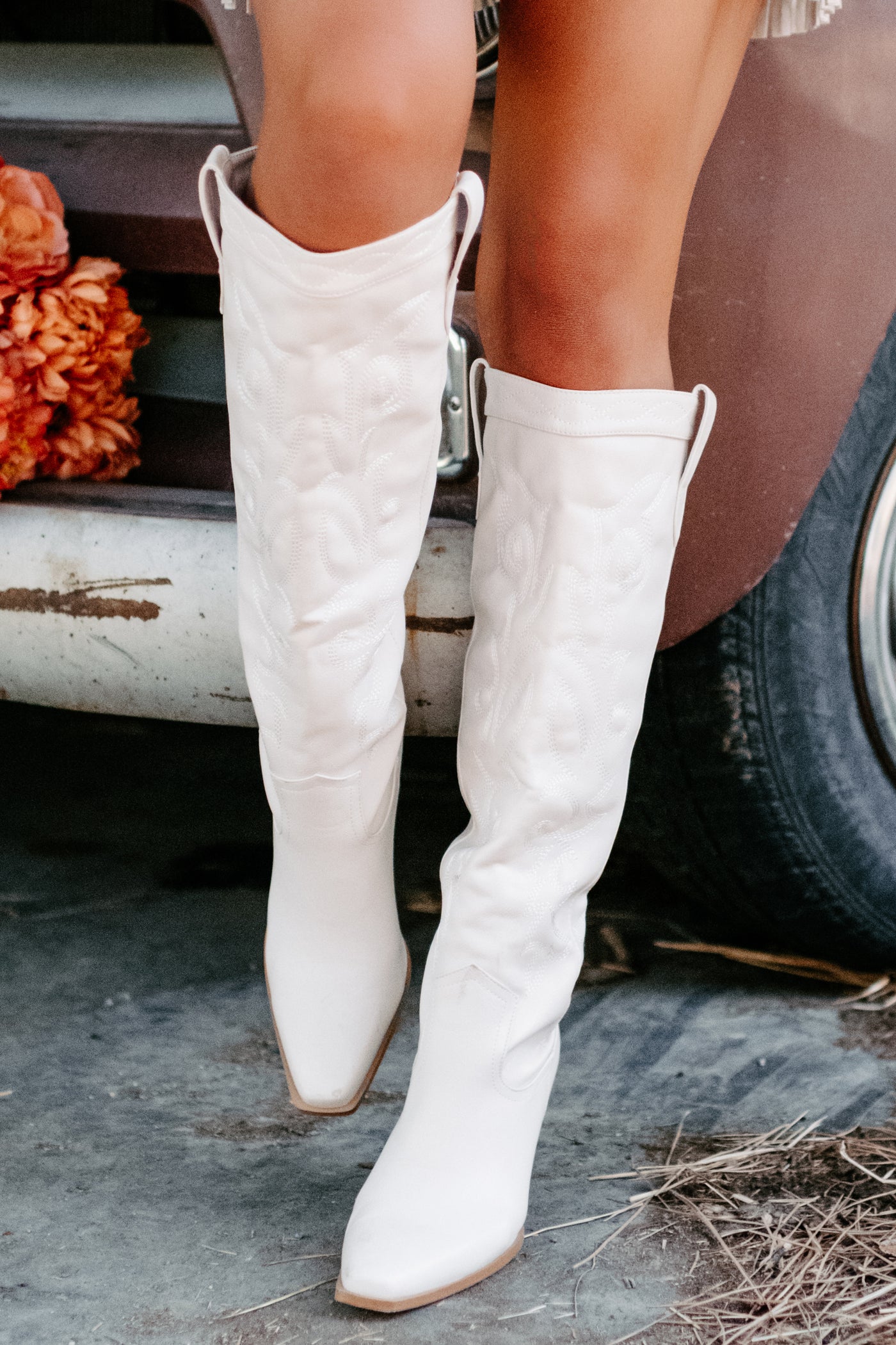 Charley Faux Leather Billini Cowboy Boots (Ivory) - NanaMacs