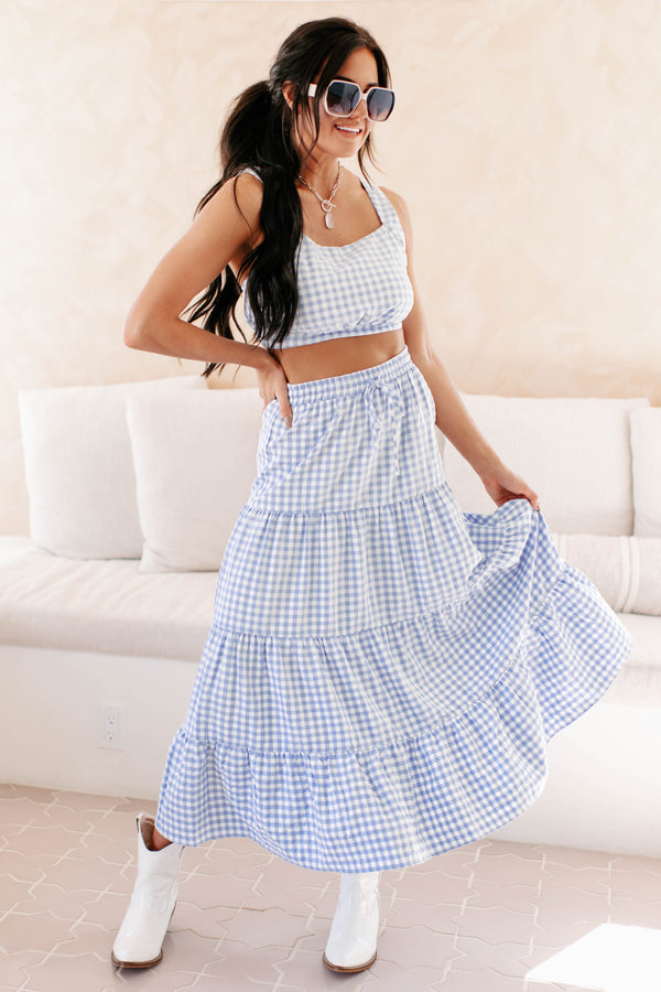 A Little Bit Sweet Gingham Two-Piece Set (Blue) - NanaMacs