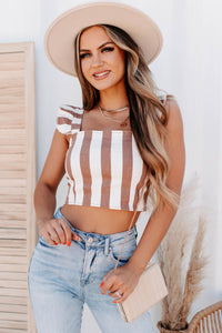 Rider Striped Ruffle Strap Crop Top (Cream/Rust) - NanaMacs