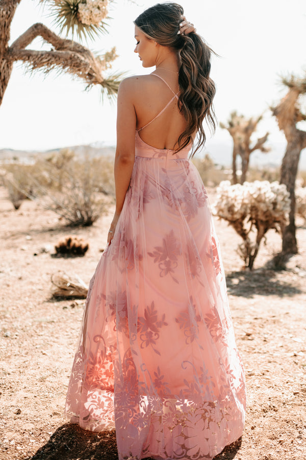 Lust Or Love Floral Mesh Maxi Dress (Mauve) - NanaMacs