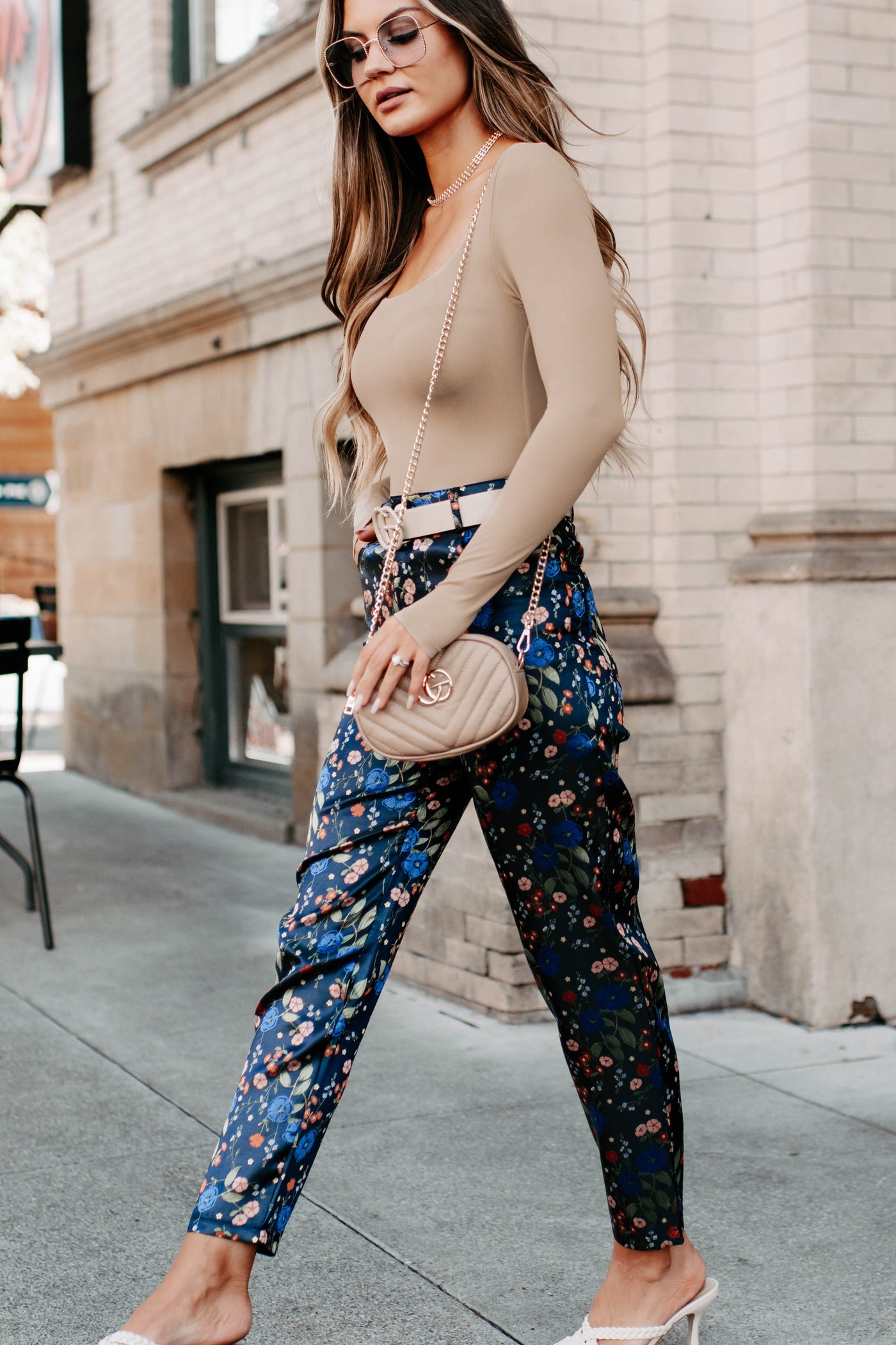 ZARA NEW WOMAN HIGH-WAISTED FLORAL PRINTED PANTS ECRU BLUE ALL SIZES  2826/231