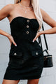 Decisive Moves Strapless Tweed Dress (Black) - NanaMacs