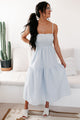 Twirl About Smocked Gingham Midi Dress (Sky Blue) - NanaMacs
