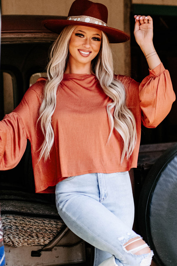 Don't Ever Change Bubble Sleeve Top (Rust) - NanaMacs